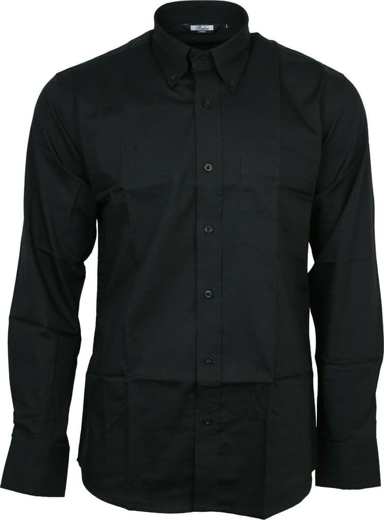 Relco Mens Oxford Black White Button Down Collar Short & Long Sleeve Shirt